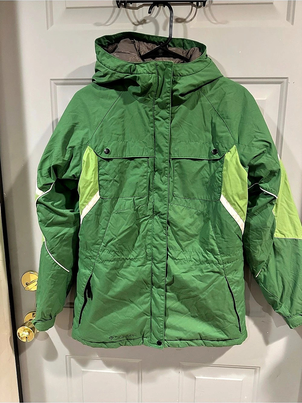 Columbia Girls Green Hooded Rain Jacket Size 14/16